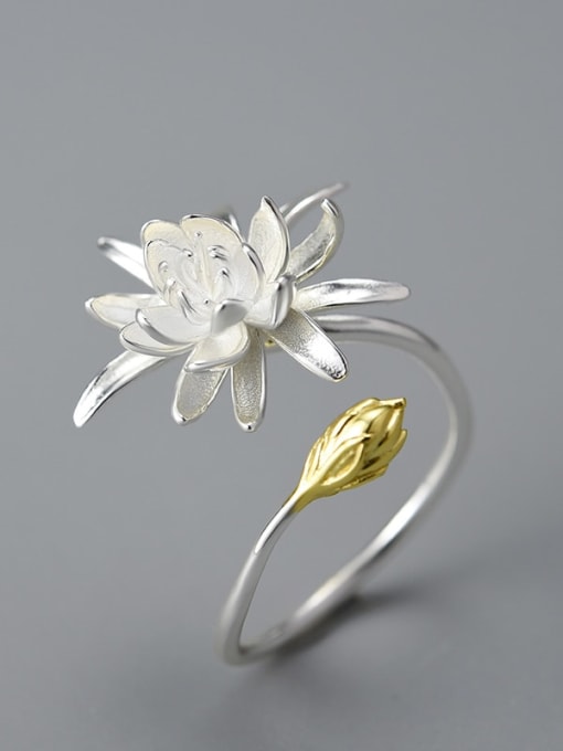 Silver color separation [LFJD0176E] 925 Sterling Silver Flower Artisan Band Ring